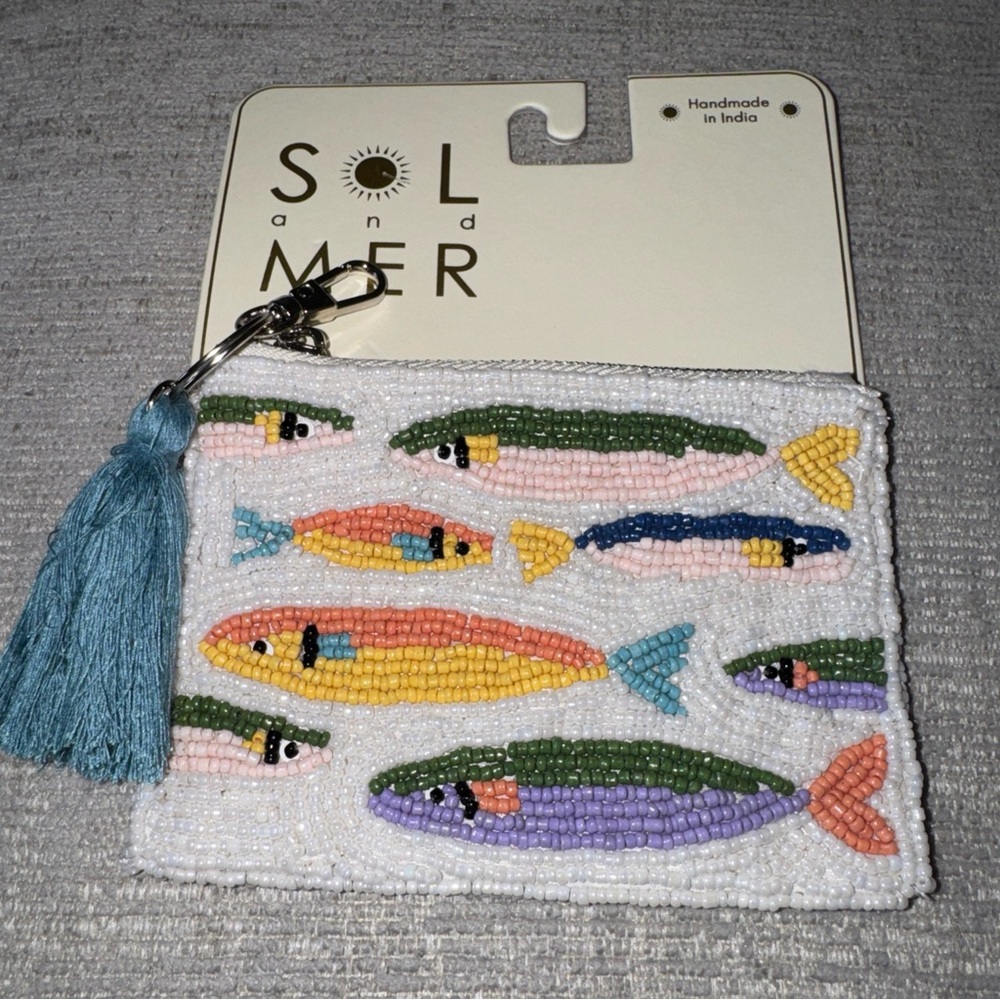 SOL and MER Beaded Fish Zip Pouch with Tassel - Multicolor
